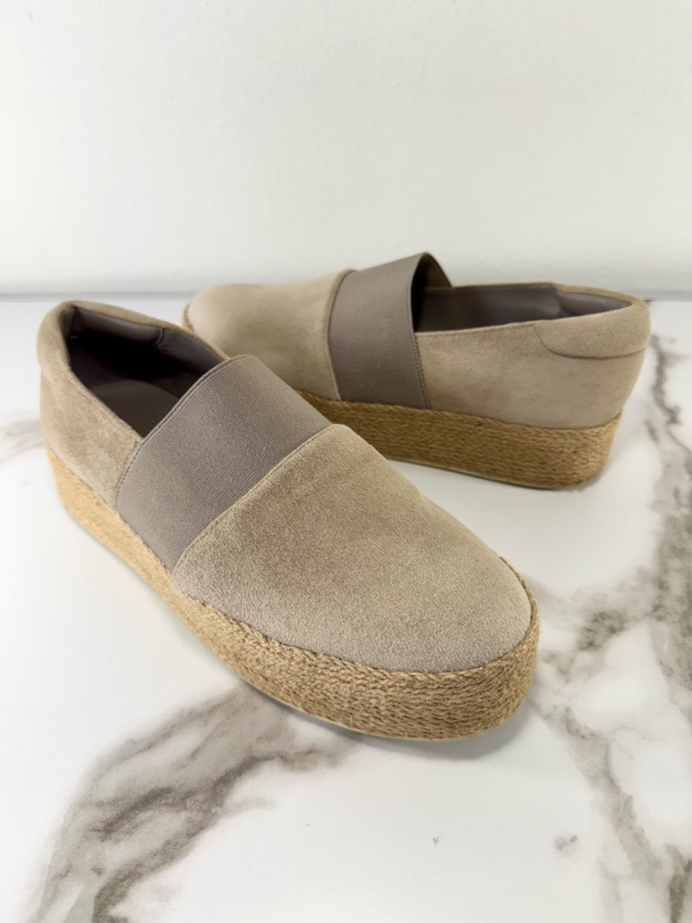Vince Winford Suede Leather Neutral Brown Espadrille Platform Slip-On Sneakers